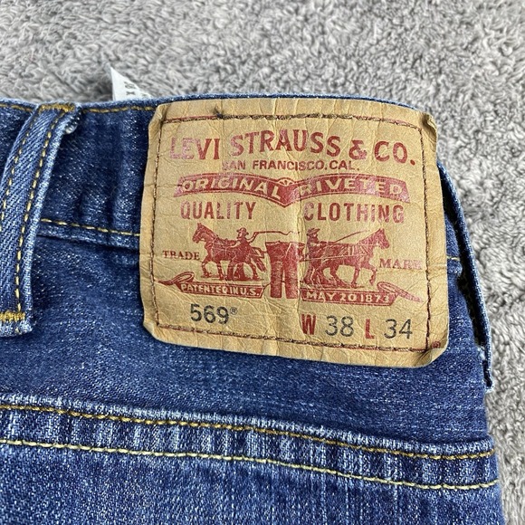 Levis 569 Loose Straight Fit Jeans Mens 38x31 Blue Medium Wash Denim Mid Rise - Picture 13 of 14